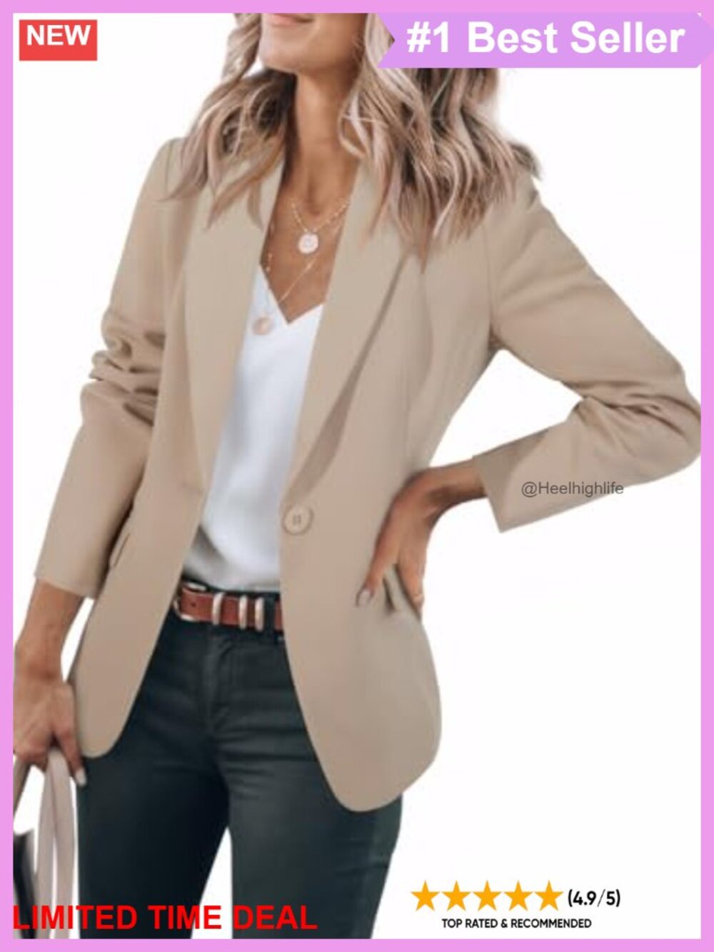 Womens Casual Blazer Long Sleeve One Button Business Work Suit Jacket